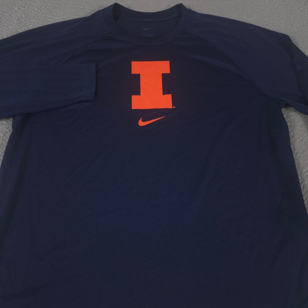 Nike Shirt Mens XL Navy Illinois Fighting Illini Long Sleeve Performance NCAA